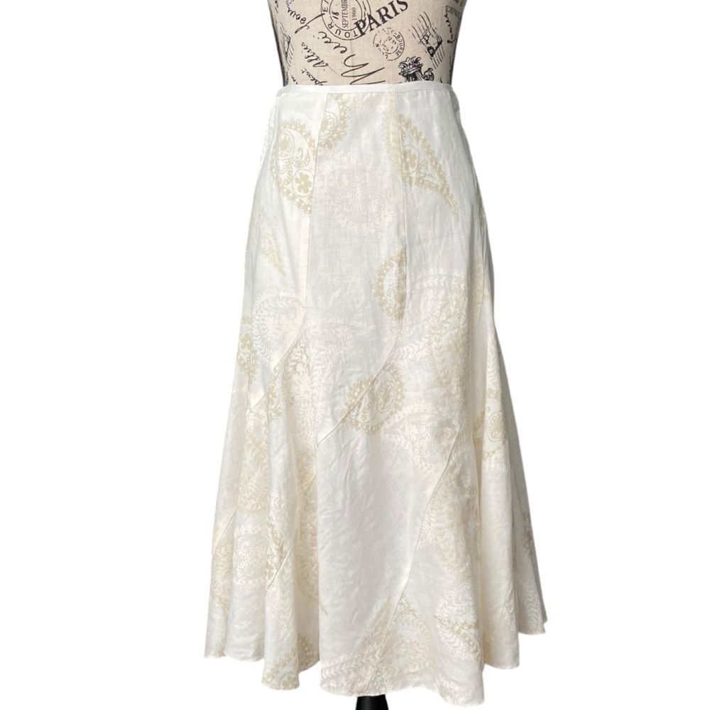 Liz Claiborne Cream Paisley Print A-Line Skirt in Size 8P